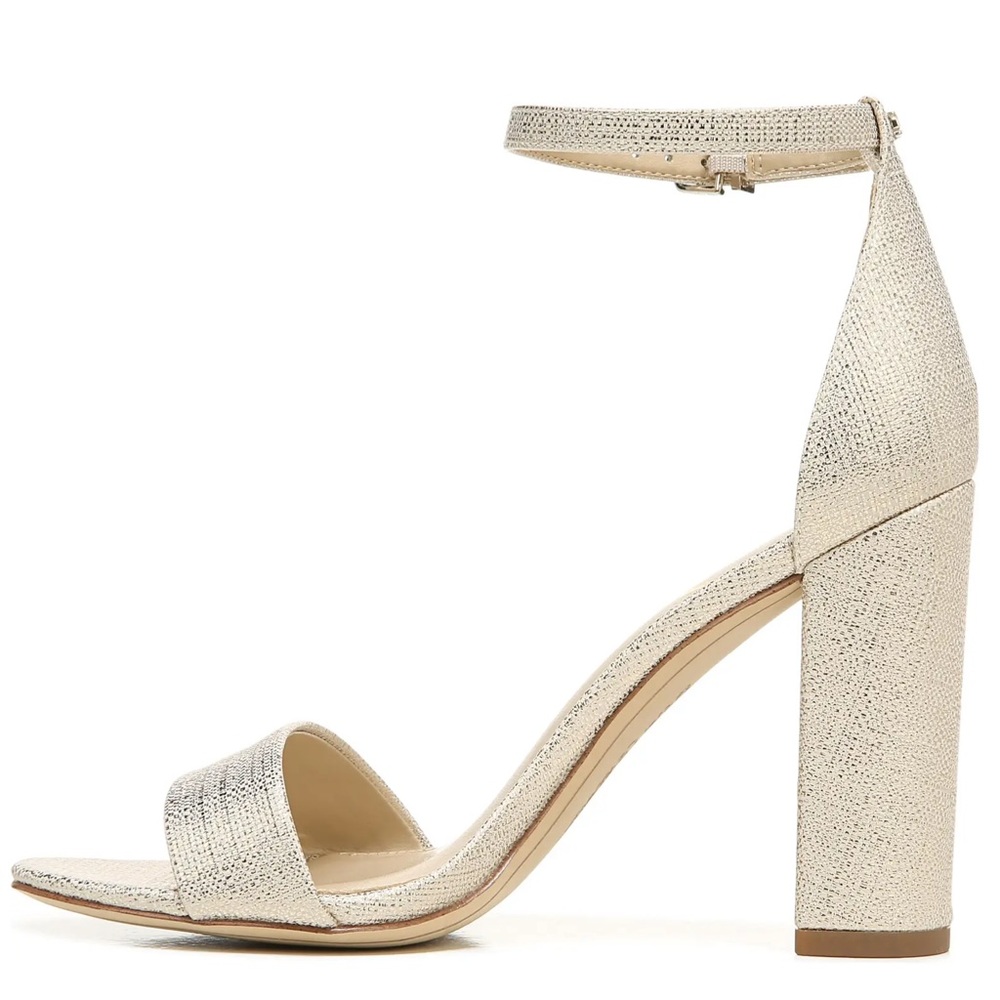 SAM EDELMAN Heels Yaro Ankle Strap Sandal Chunky Heel Jute Light Gold NIB - Picture 8 of 14